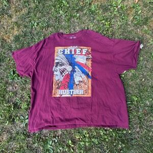 Vintage Chief Hustler Graphic Tee Mens 4XL Maroon Biker Streetwear